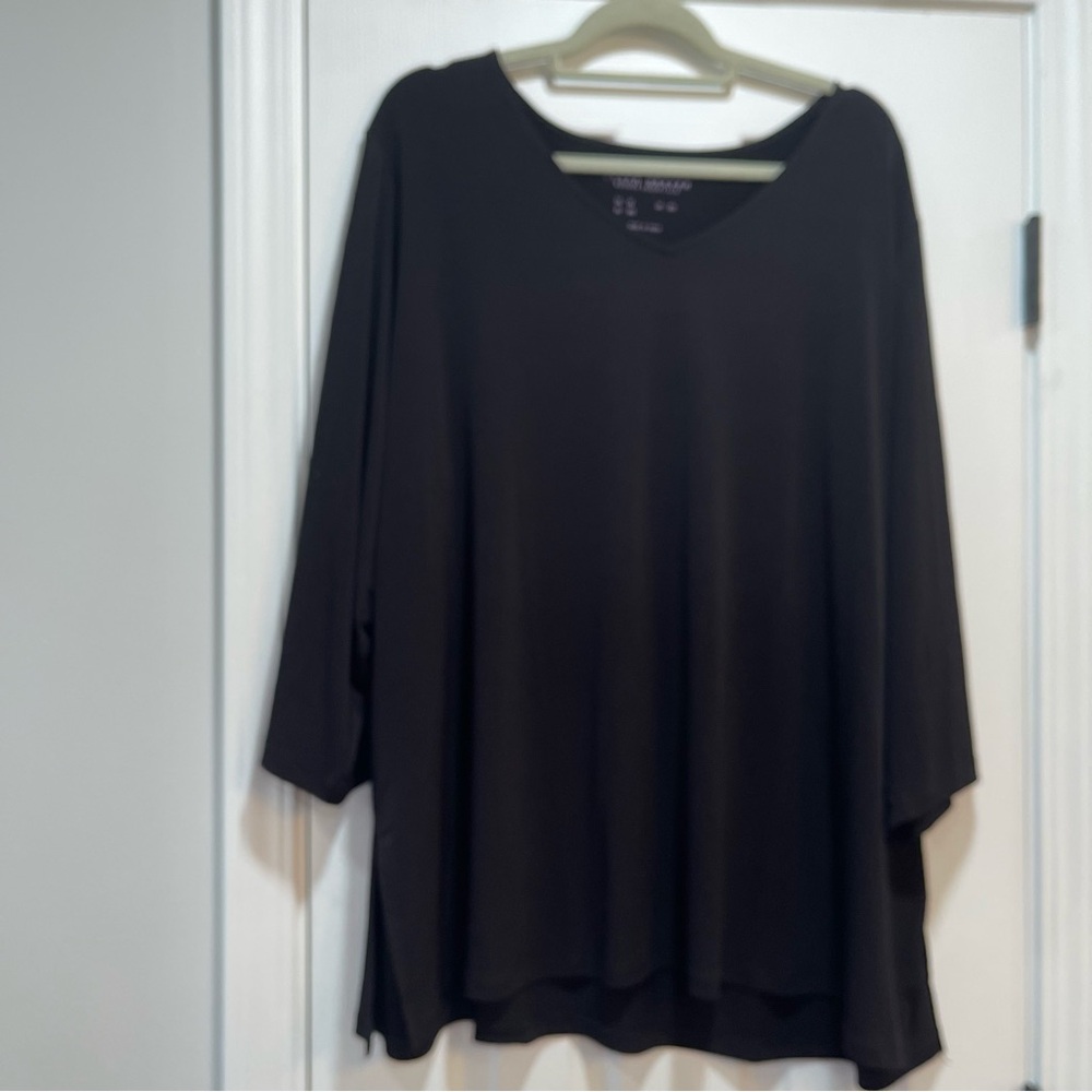 Susan Graver Black Oversized 3/4 Sleeve Blouse NWOT